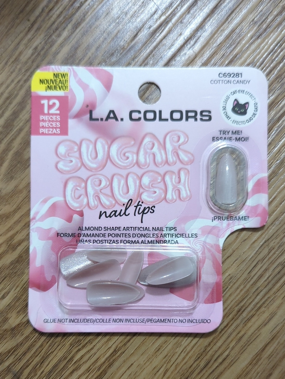 L.A. COLORS Sugar Crush Almond Nail Tips - Cotton Candy Pink Pearlescent